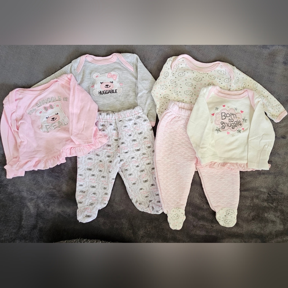 DDG DARLINGS - 6 PIECES - 2 SIZES - PINK/WHITE/GRAY SETS - 0-3&3-6